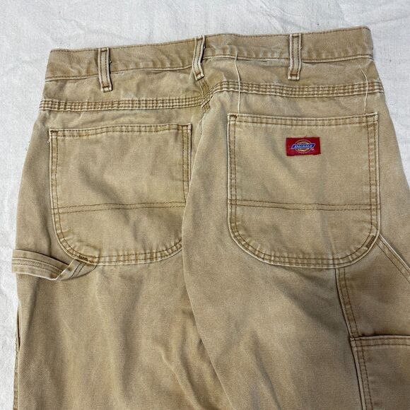 Dickies Work Pants Mens 32x3x Beige Canvas Work Wear Relaxed Fit Carpenter Logo - Picture 4 of 14